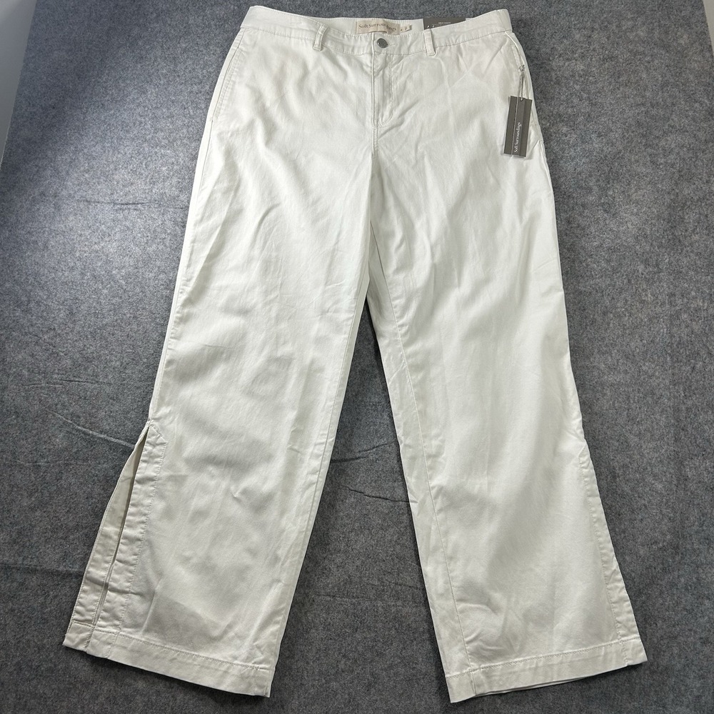 Soft Surroundings Pants Womens XL Cream White Wide Leg Full Length Hem Slits